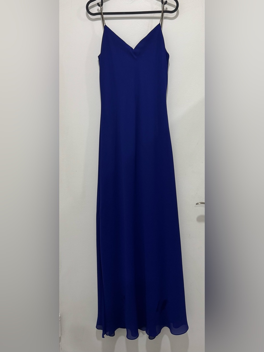 Dave & Johnny Royal Blue Maxi Evening Prom Dress Rhinestone Chain Straps 7/8